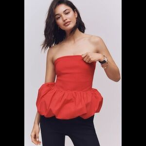 Anthropologie Maeve Strapless Bubble-Hem Peplum Top